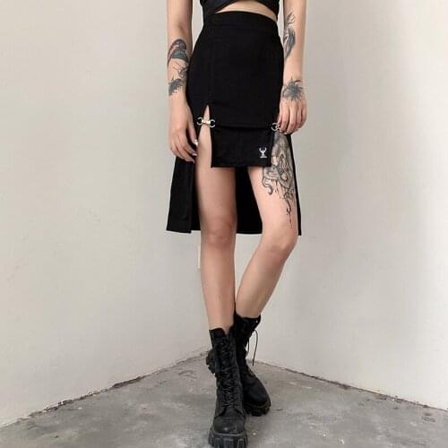 Mall Goth Punk Style Skirt High Waist Split Skirts Women Hip Hop Faldas Black Dark Academia Ruched Midi Skirts Club Streetwear