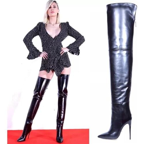 Ladies Fashion Over The Knee Boot Thin High Heels Black Sexy Shoes Spring Winter Leather Long Boots Female Shoe