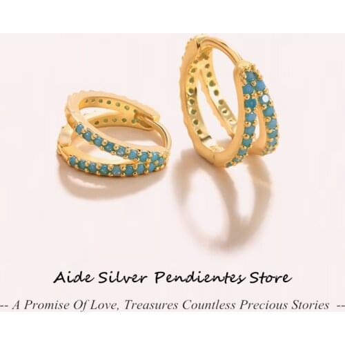 AIDE 925 Sterling Silver Hoop Earrings For Women Multiple Styles Turquoise Earrings For Girls 2020 Aretes De Mujer