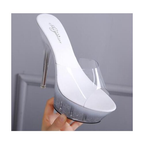 Shoes Women 2019 High Night Club Slippers Crystal Bottom Waterproof Wedding Shoes Steel Tube Dancing Shoes 3 Color Heel 14cm