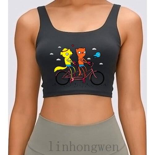 Cats And Dog Love Bike Women Tank Top Sunlight Fashion Cotton Summer Style Unique Trend Printed O Neck Crop Top
