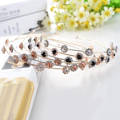 1PCS New Exquisite Sunflower Thin Crystal Zircon Girls Headband Black Diamond Flowers Rhinestone Alloy Hair Bands HeadWear