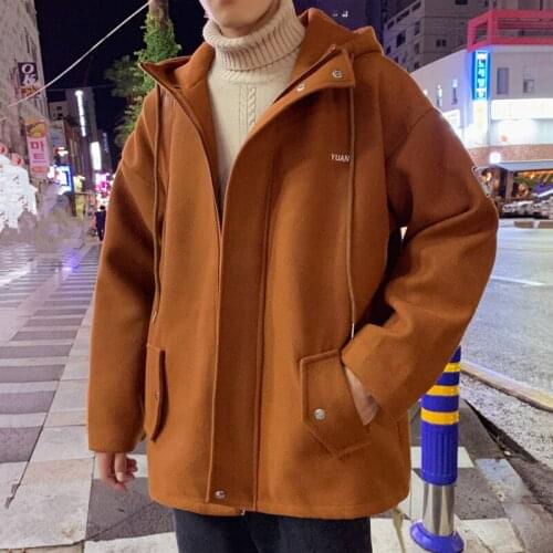 2020 autumn winter jacket mens tide brand loose large size woolen coat Korean version trend leisure Thick clothes Black