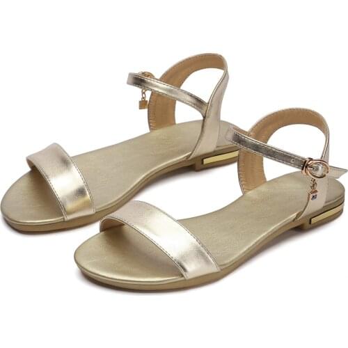 2021 Summer Womens Premium Genuine Leather Sandals Flats Boho Women Solid Classic Sandal Shoes Buckle Strap Square Heel