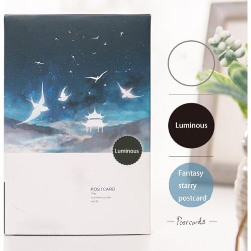 30 Sheets/Set Luminous Postcard Cartoon Glow in the night Mini Postcard Creativity Greeting Card,Message Card,Christmas Gifts