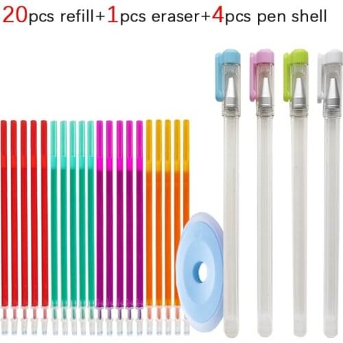 5+20Pc/set 0.5mm Erasable Pen Refill Set Transparent Pen Shell Washable Handle Colored Erasable Pen Refill Rod Office Stationery