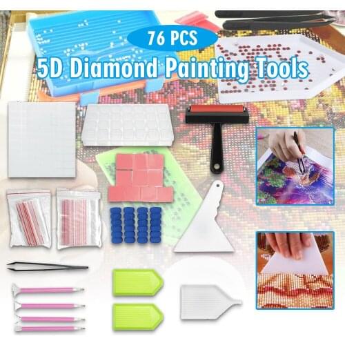 76pcs 5D Diamond Painting Tools Kit Accessories DIY Art Craft Plastic Tray Tweezer Pen Case Set Painting Decoration