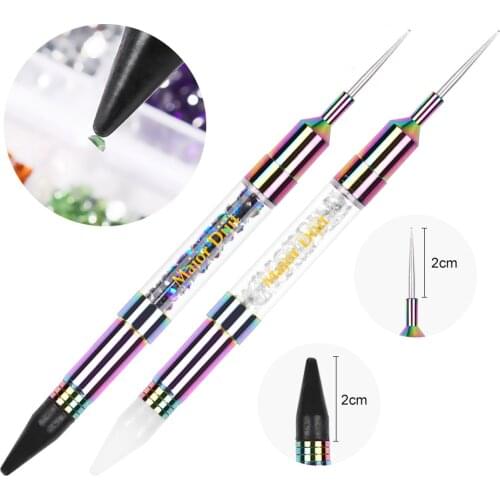 Dual Heads Acrylic Rainbow Dotting Wax Pen Rhinestones Gem Picker Crystal Picking Nail Art Studs Dotter DIY Point Drill Tools