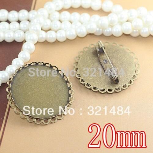 Antique Bronze 100piece/Lot Double Lace 20mm Bezel Setting Brooch back,Brooch Pin with Blank Base Findings