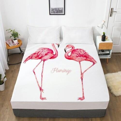 Bedding Mattress Cover Bed Fitted Sheets With Elastic Band Linens Queen/King Size Bedsheet 90/150/160X200CM Nordic Flamingo