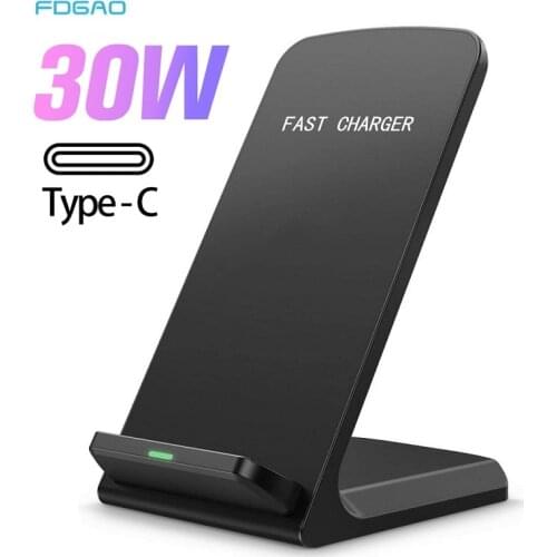 30W Fast Qi Wireless Charger Dock Pad For iPhone 12 11 Pro XS XR X 8 Samsung S20 S10 Note 20 10 Type C Induction Charging Stand