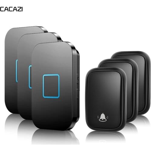 CACAZI Wireless Waterproof Self-powered Doorbell No Battery Required 3 Button 1 2 3 Receiver US EU UK AU Plug Home Calling Bell