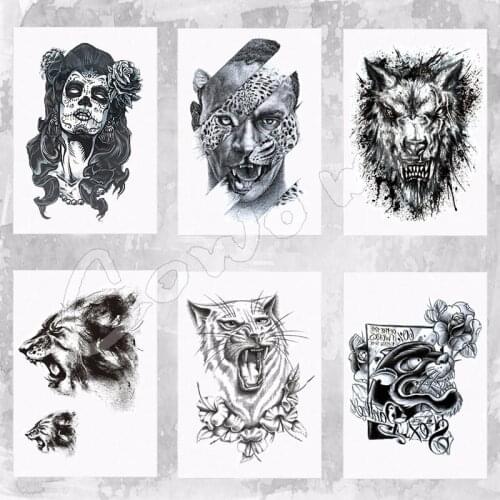 Body Art Beauty Makeup Pink Sexy Dangerous Black Scary Skull Tattoo 14D Waterproof Temporary Tattoo Stickers 21x15cm