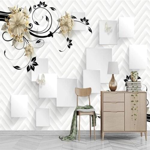Milofi custom large wallpaper mural 3D square jewelry butterfly stereo living room background wall decoration painting