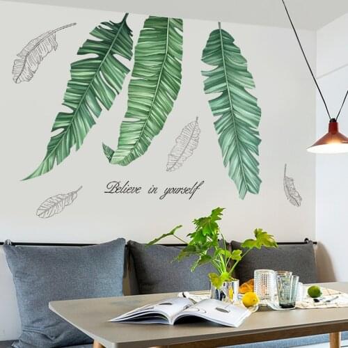 Large Tropical Plants Green Leaves Wall Stickers Living Room Background Decoration Removable Waterproof PVC Mural Decals