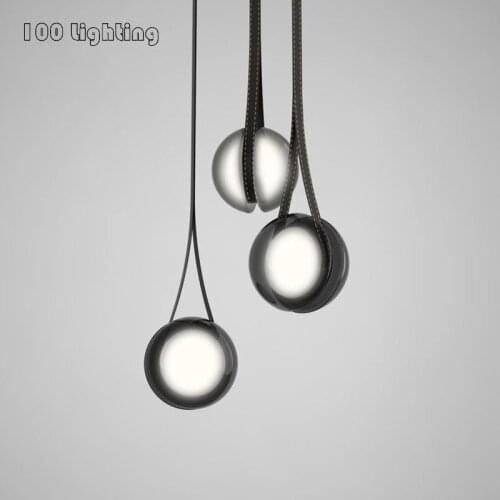 Black Leather LED Pendant Lamp Bar Kitchen Restaurant Bedside Hanging Light Fixtures Round Glass Art Deco Indoor Lighting
