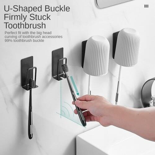 Stainless Steel Toothbrush Holder Punch-Free Toothbrush Holder Bathroom Nail-Free Mouthwash Cup Storage Shelf