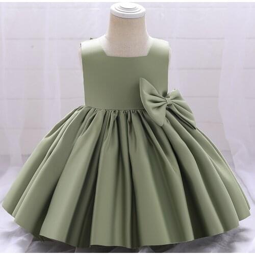 Kids Flower Dresses For Elegant Wedding Princess Dress with Bow Ceremony Party Satin Ball Gown 6M-3T Year Children Clothes