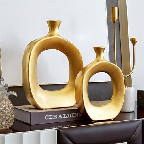ART CERAMIC GOLDEN HOLLOW VASE DECORATION HOME ACCESSORIES LIVING ROOM FLOWER ARRANGEMENT LIGHT LUXURY MODEL ROOM DESKTOP FLORAL