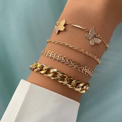 IPARAM Vintage Metal Butterfly Thick Chain Bracelet Punk Geometric Thick Chain Charm Bracelet 2021 Fashion Trend Jewelry Gift
