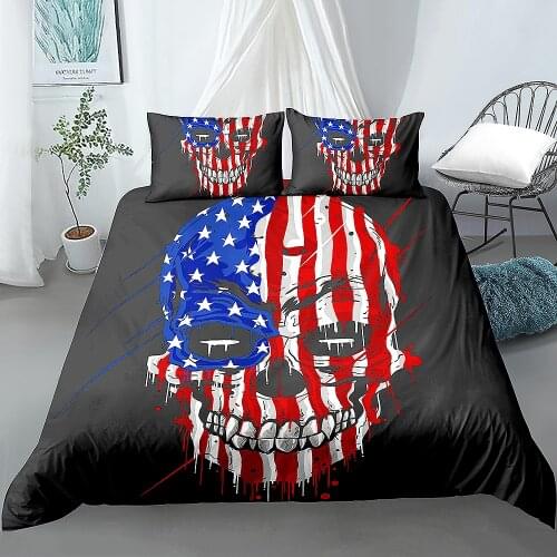 Classical USA Flag Pattern Black Color Duvet Cover Bedding Set for Home Bedroom Comforter Quilt Cover with Pillowcase Bed Decor