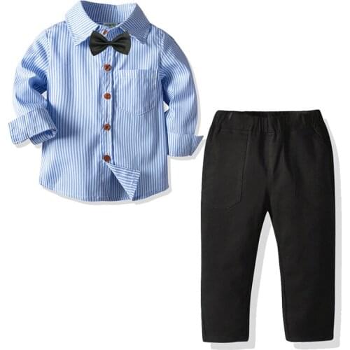 2021 Autumn Winter Kids Boys Gentleman Clothes Outfits Long Sleeve White Bowtie Shirt+Pants Formal 2Pcs Suit Children Clothing