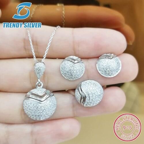 Complete pure 925 sterling silver zirconia clear CZ luxury jewelry set ring earrings for woman pendant necklace trendy design