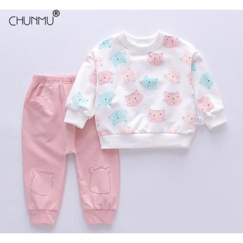 Baby Clothing Sets Children 1-4 Years Birthday Suit Girls Tracksuits Kids Casual Sport Suits Cute Cat Top + Pants 2pcs Set