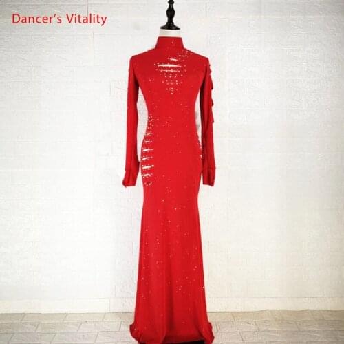 Belly Dance Group Practice Clothes Long Sleeve Sparkling Cut out Dress Drum Oriental Indian Dancing Performance Training Outfits