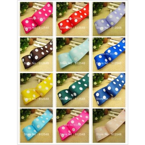 YJHSMY 1" (25mm) 5yard/lot Grosgrain Polka printed white Dot Ribbons, DIY hairbow accessories, gift package,DXYD21