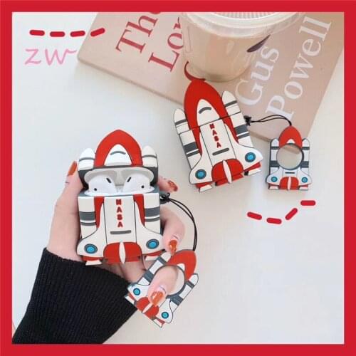 Fashion 3d rocket silicone case headset for apple airpods 1 2 bluetooth wireless headset AirPods pro protective cover