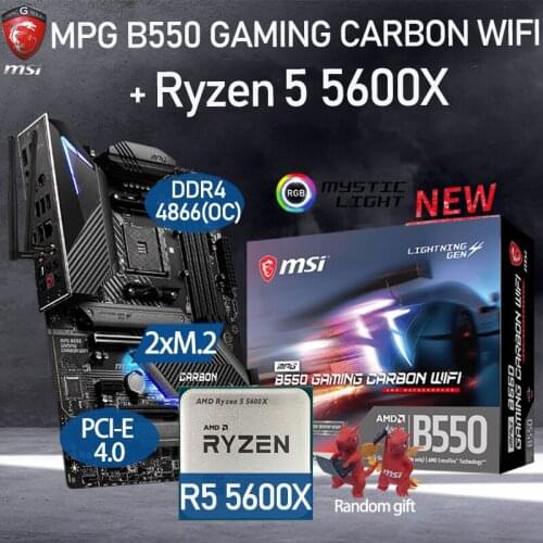 MSI MPG B550 GAMING CARBON WIFI Motherboard Set+ AMD Kit Ryzen 5 5600X Combo DDR4 128GB M.2 Chia MSI B550 Placa-mãe AM4 AMD B550