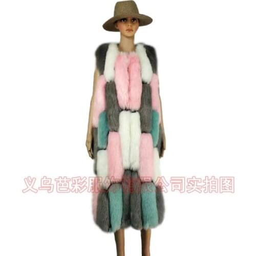 Women faux fur vest Thicken warm clothing Multicolor stitching male sleeveless long faux leather vests mens autumn winter B532