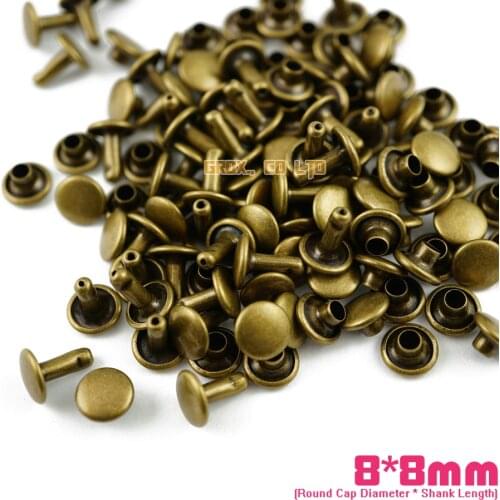 500 set 8*8mm Antique Brass Double Cap Round Rapid Rivet Leathercraft Rivet