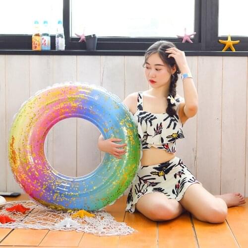 Ins Hot Sequined Swimming Ring Inflatable Pool Float Toy Beach Party Adult Kid Swimming Circle Inflatable Mattress Water Toys