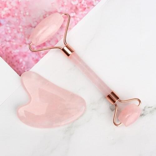 Natural Rose Quartz Roller Stone Massager for Face Jade Roller Gua Sha Kit Face Massager Beauty Skin Care Tools Facial Massage