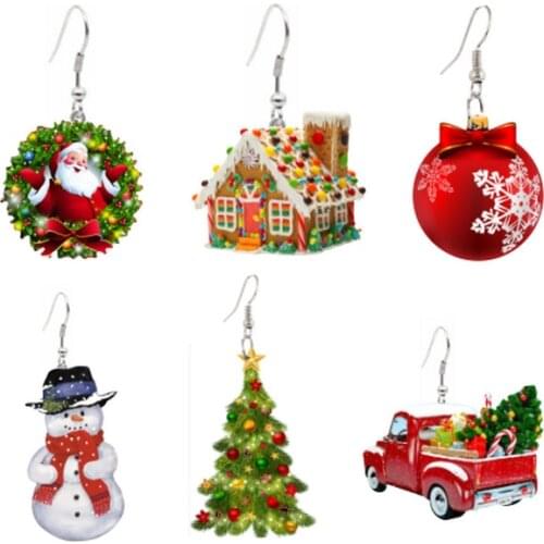 2021 New Santa Candy House Earrings For Women Acrylic Christmas Gift For Girls Snowman Christmas Tree Hanging Earrings