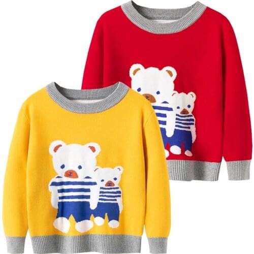 Cute Bear Boys Autumn Fall Sweaters Cotton Blend Girls Winter Pullover Knitted Wear Childrens Tops Kids Clothes