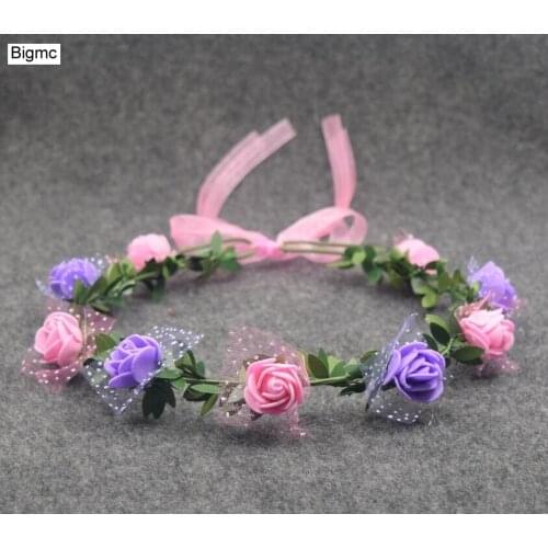 Women Flower Crown Headband Fashion Vacation Roses Elastic Cute Solid Printing Bride Hair Band Party gift Jewelry A5054