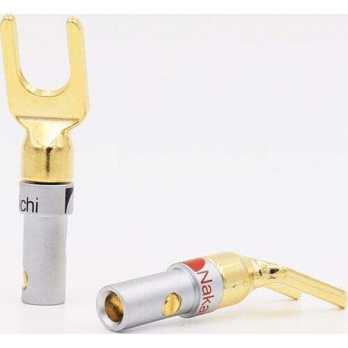 8 PCS hi-end Nakamichi gold plated Spade plug Fork Solderless Speaker banana plug connector
