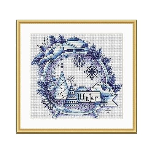 Lovely kit 19-20 Cross stitch Handmade 14CT Counted Canvas DIY,Cross-stitch kits,Embroidery -Time Alarm Clock-Winter 33-31