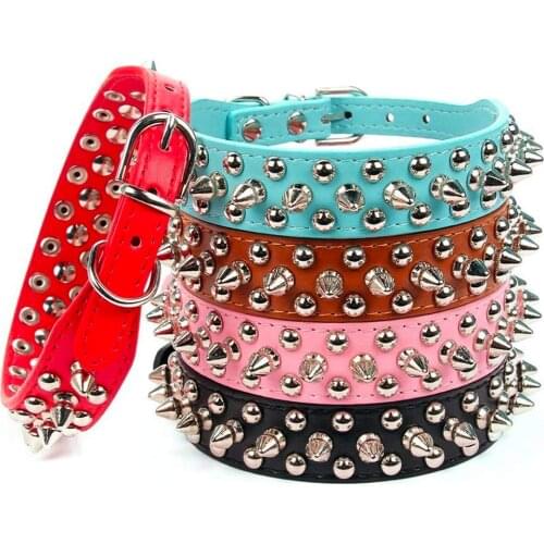 Adjustable PU Leather Punk Rivet Spiked Dog Collar Pet Collars Leather Pet Dog collar Neck Strap Supplies For Small Dog Cats