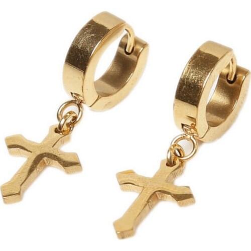 1Pc Men Cross Stars Punk Dangle Earrings Gothic Woman Cross Ear Hoop Earrings Huggies Pendant Piercing Jewelry 4 Colors