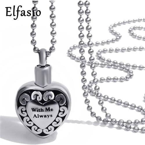 With me Always Heart Love Flower Cremation Keepsake Urn Stainless Steel Pendant Necklace Chain Womens Jewelry UP025
