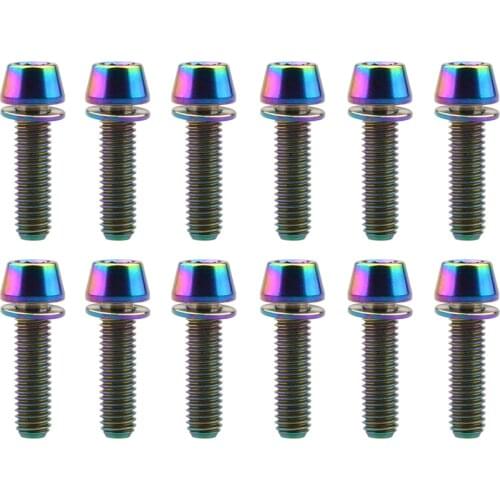 6/ 12/ 24 pcs Titanium Bolts M5X16 M5X18 M5X20mm Taper Head With Washer Gasket Screws for Bicycle Stem Titanium Fasteners