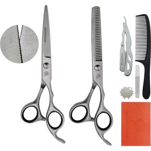 Univinlions 6 inch Small Teeth Hair Shears Kit Hair Razor Comb Barber Accessories Professional Hairdressing Scissor Hair Clipper