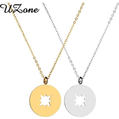 UZone Sample Stainless Steel Round Pendant Necklace Hollow Snowflake for Women Men Couple Christmas Gifts
