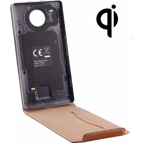 Vertical Flip Genuine Leather Case + QI Wireless Standard Charging Back Cover For Microsoft Lumia 950 XL