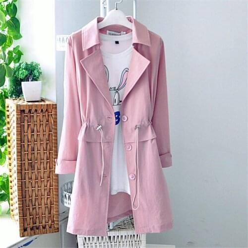Spring and Summer New Korean Loose Large Size Long Windbreaker Womens Solid Color Slim 3/4 Sleeve Thin Cardigan Jacket Top K173