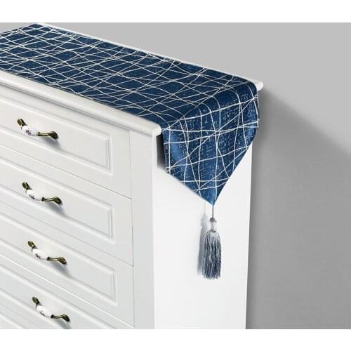 High-grade Jacquard Blue Table Runner Modern Luxury Striped Table Flag Restaurant Dining Table Decor Table Cover with Tassels